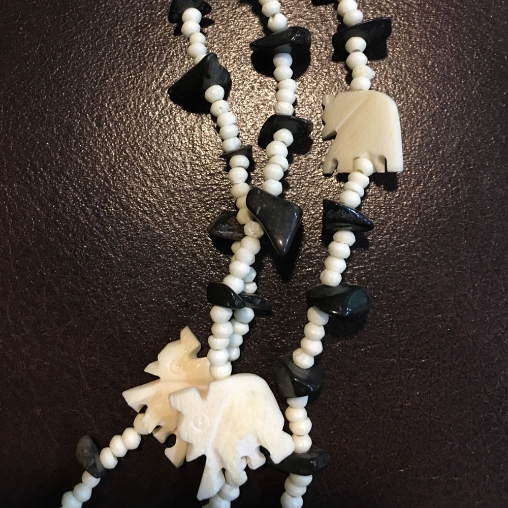 Handcrafted black and white elephant necklace